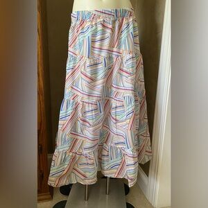 LILI SIDONIO Graphic patterned Maxi Ruffle skirt 100% Cotton flare, Women size L